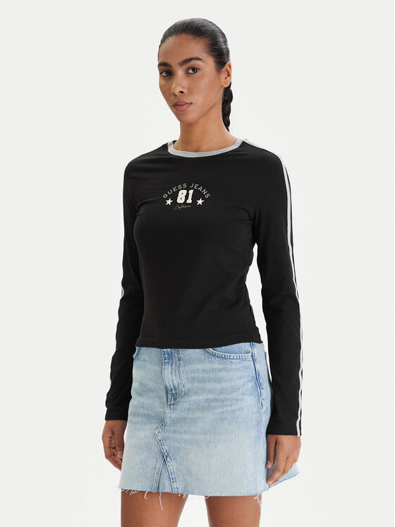 Guess Jeans Bluză W6RI17 J1314 Negru Regular Fit