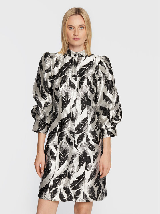 Bruuns Bazaar Cocktail obleka Leaf Brooklyn BBW2840 Srebrna Regular Fit
