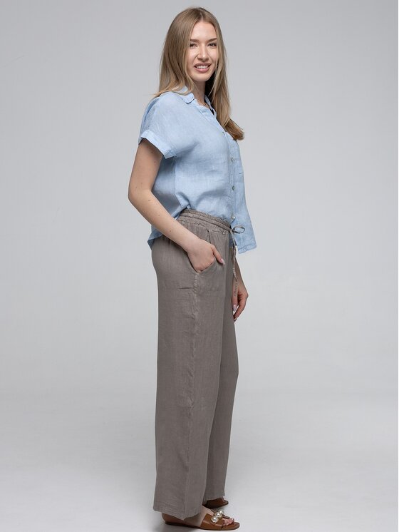 Perso Perso Spodnie materiałowe PTE267299F Beżowy ciemny Wide Leg