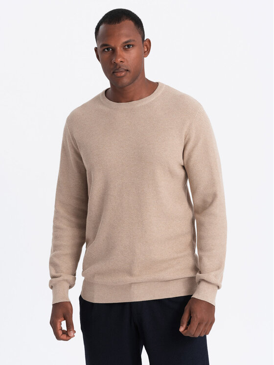 Ombre Ombre Sweter OM-SWSW-0142 Beżowy Regular Fit