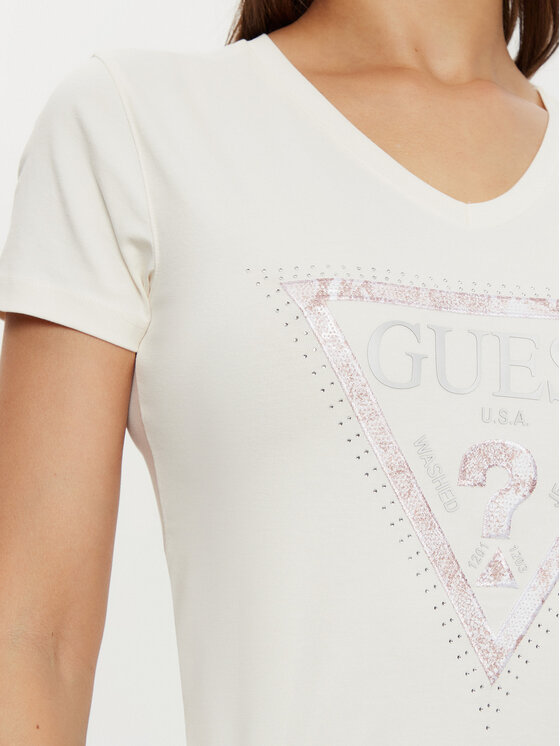 Guess Guess Tricou W5RI21 J1314 Écru Regular Fit
