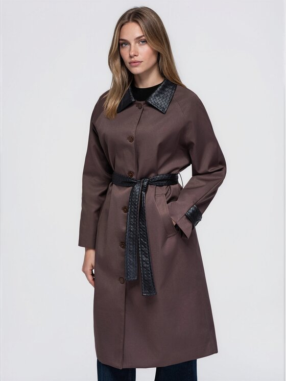 Ombre Ombre Płaszcz przejściowy OW-CT-E0025 Brązowy Regular Fit
