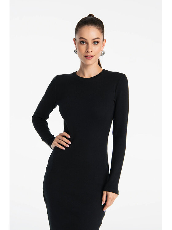 Nudyess Nudyess Sukienka dzianinowa Eos midi z prążka Czarny Fitted Fit
