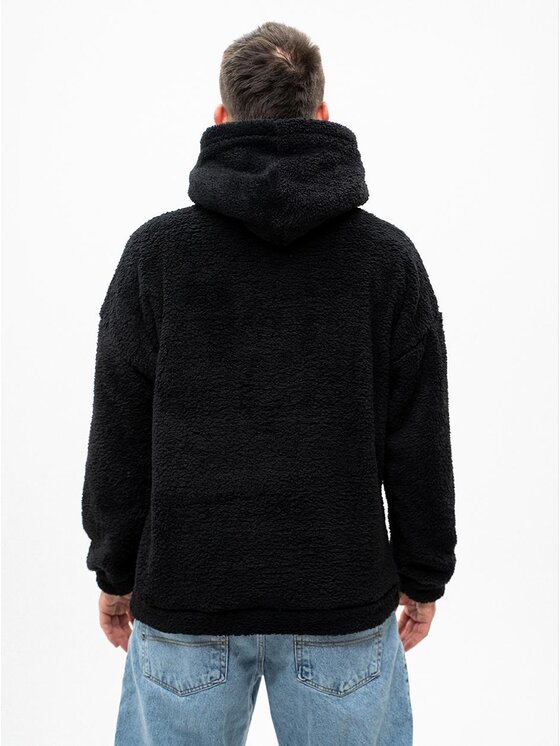 Jigga Wear Jigga Wear Bluza Bluza Sherpa Z Kapturem Męska Oversize Czarna Teddy Simple Crown Stitch XXL Czarny Oversize