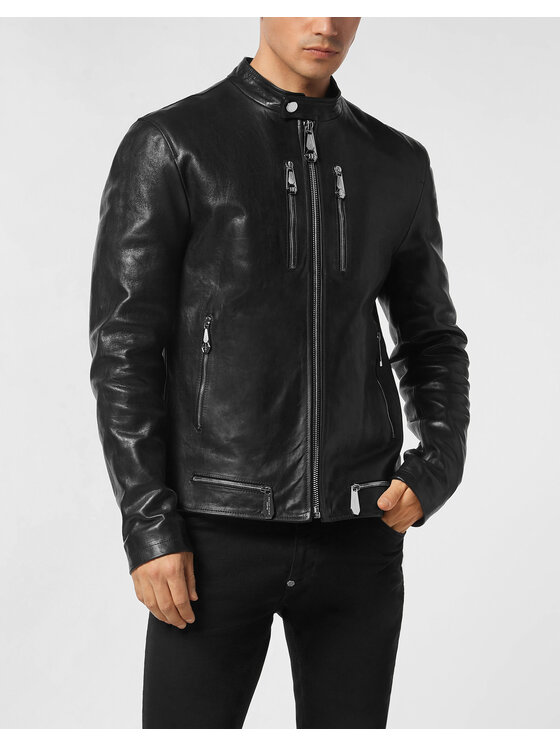 PHILIPP PLEIN PHILIPP PLEIN Kurtka skórzana 26993 Czarny Slim Fit