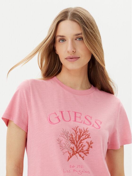 Guess Guess Tricou E5GI03 K8G01 Roz Regular Fit