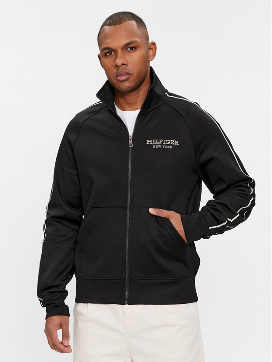 Tommy Hilfiger Bluză Monotype Track Zip Through MW0MW33716 Negru Regular Fit