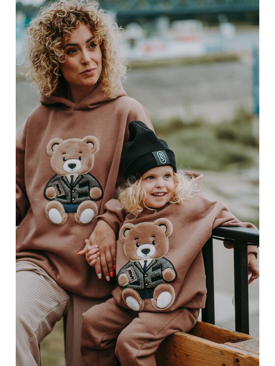 Bejbi Story Bejbi Story Bluza Bluza oversize Harry Teddy dla mamy i taty z kapturem Brązowy Oversize