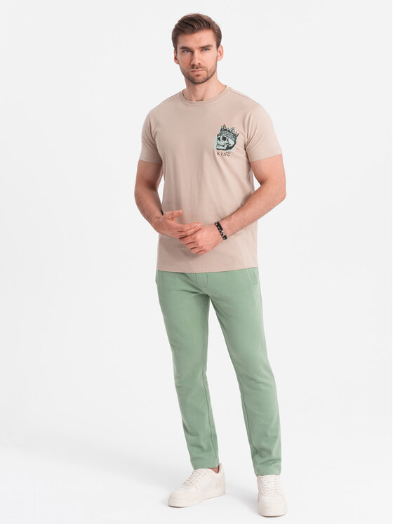 Ombre Ombre Spodnie dresowe OM-PABS-0206 Zielony Regular Fit