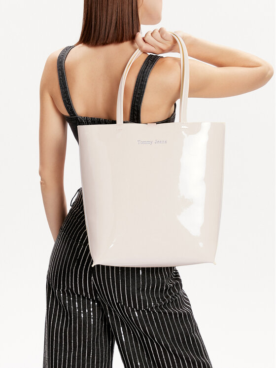 Tommy Jeans Tommy Jeans Ročna torba Must North South Patent Tote AW0AW15540 Écru