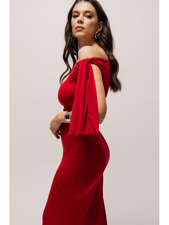 Nudyess Nudyess Sukienka dzianinowa Shantel z modalu Czerwony Fitted Fit