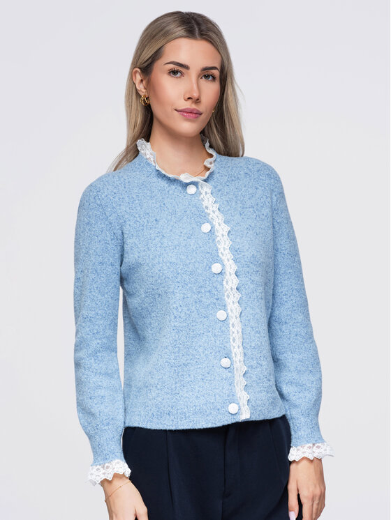 Ombre Ombre Kardigan OW-SW-E0034 Modrá Slim Fit