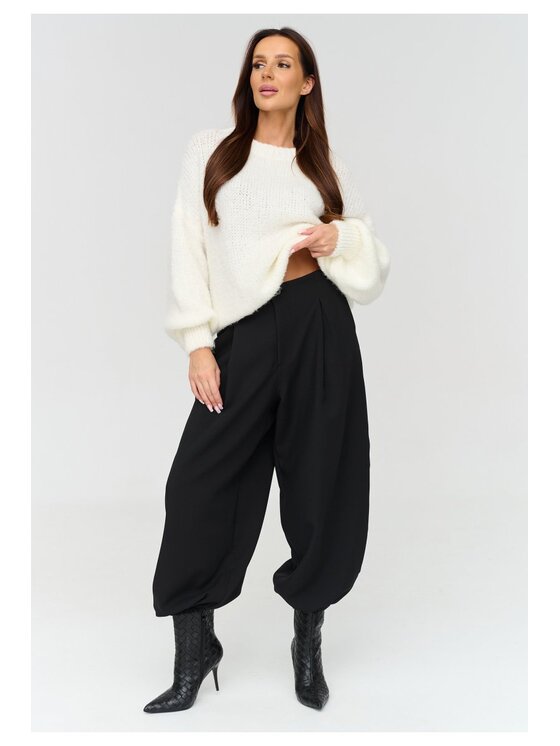 Makadamia Makadamia Spodnie materiałowe C88 Czarny Loose Fit