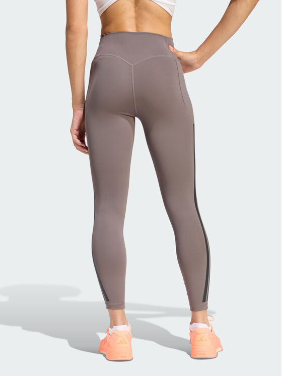 adidas adidas Legginsy Optime Workout 3-Stripes 7/8 Brązowy Fitted Fit
