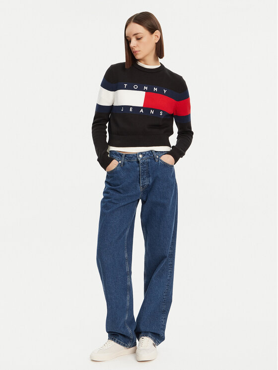 Tommy Jeans Tommy Jeans Džemper Center Flag DW0DW19335 Crna Regular Fit
