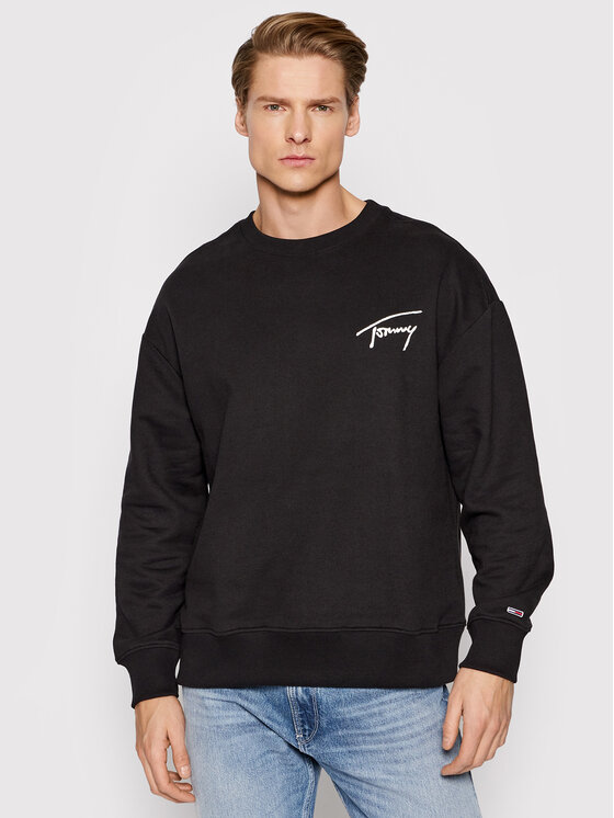 Tommy Jeans Sweatshirt Signature Crew DM0DM12373 Schwarz Relaxed Fit Modivo