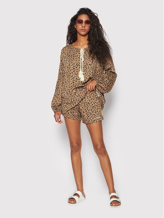 Pantaloncini di tessuto Arti Brown Leopard Marrone...