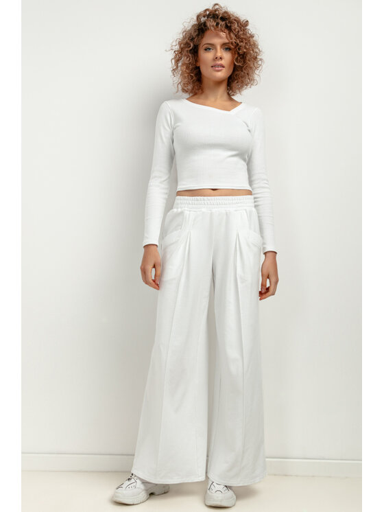 Tessita Tessita Spodnie dzianinowe T413/1/XS Biały Wide Leg