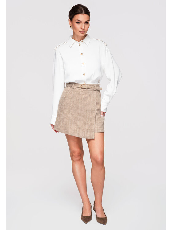Ombre Ombre Spódnica mini OW-GL-E0002 Beżowy Slim Fit