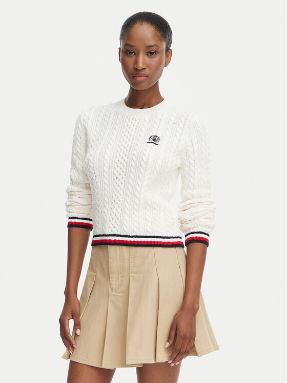 Tommy Jeans Pulover DW0DW22933 Alb Regular Fit