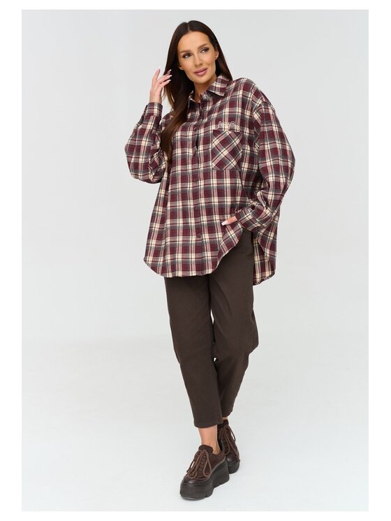 Makadamia Makadamia Koszula C84 Bordowy Loose Fit