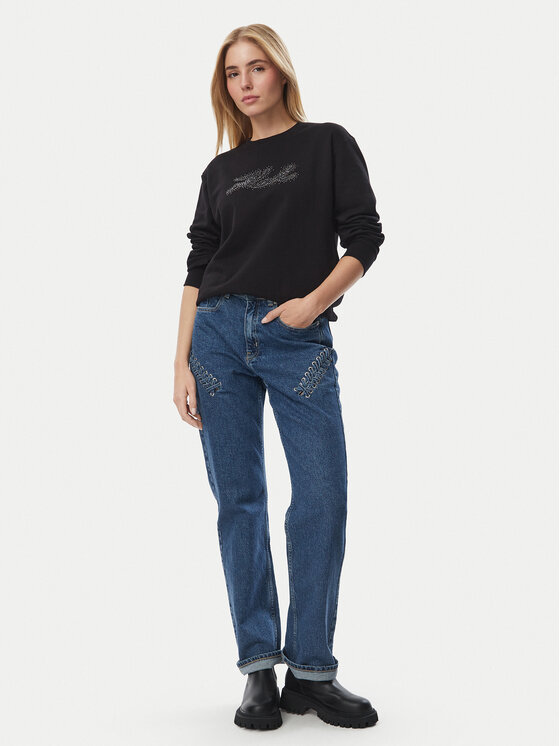 KARL LAGERFELD KARL LAGERFELD Majica dugih rukava Rhinestone B4W20007 Crna Relaxed Fit