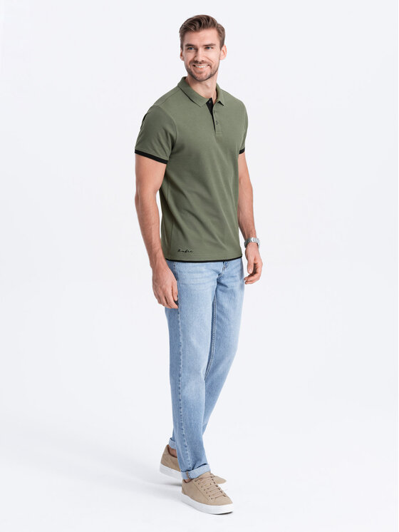 Ombre Ombre Polo OM-POSS-0113 Zielony Fitting Fit