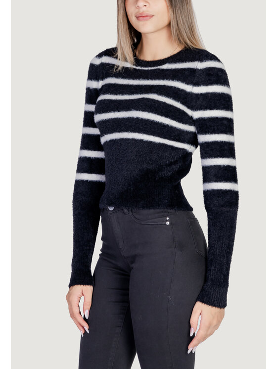 ONLY ONLY Maglione Onlpiumo Ls Puff Stripe O-Neck Cc Knt Nero Regular Fit
