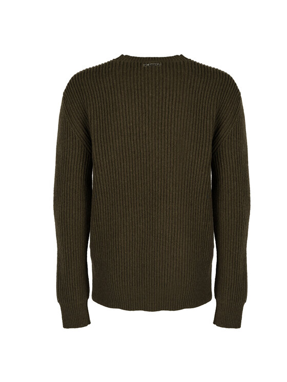 Les Hommes Les Hommes Πουλόβερ LJK106-656U | Round Neck Sweater with Asymetric Zip Χακί Regular Fit