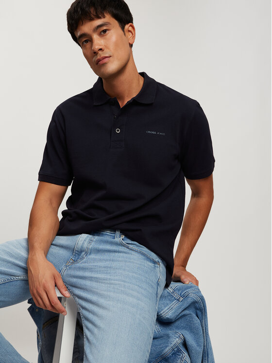 Cross Jeans Cross Jeans Polo 16087-001 Granatowy Regular Fit