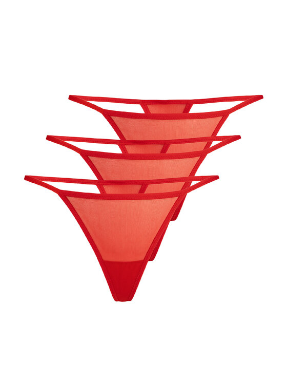 Teyli Teyli Stringi damskie z siateczki Paski Czerwony