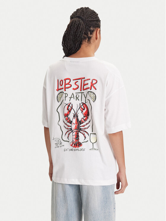 Pieces Pieces Тишърт Tobster 17160811 Бял Oversize
