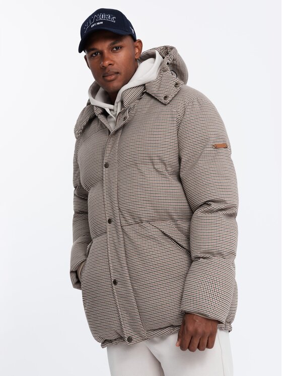 Ombre Ombre Kurtka puchowa OM-JAHP-0174 Beżowy Regular Fit