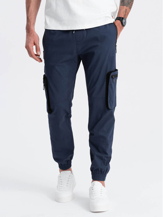 Ombre Ombre Joggers kalhoty OM-PAJO-0135 Tmavomodrá Cargo Fit