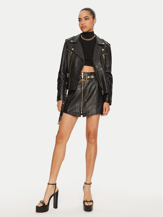 Just Cavalli Just Cavalli Kurtka skórzana 77PAVP08 Czarny Loose Fit