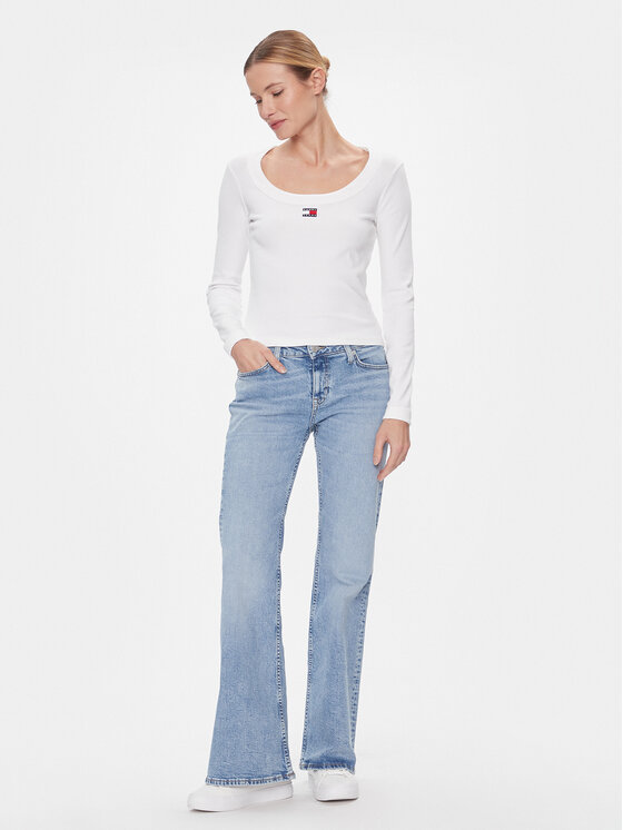 Tommy Jeans Tommy Jeans Bluse Tjw Slim Badge Rib Tee Ls DW0DW17397 Weiß Slim Fit