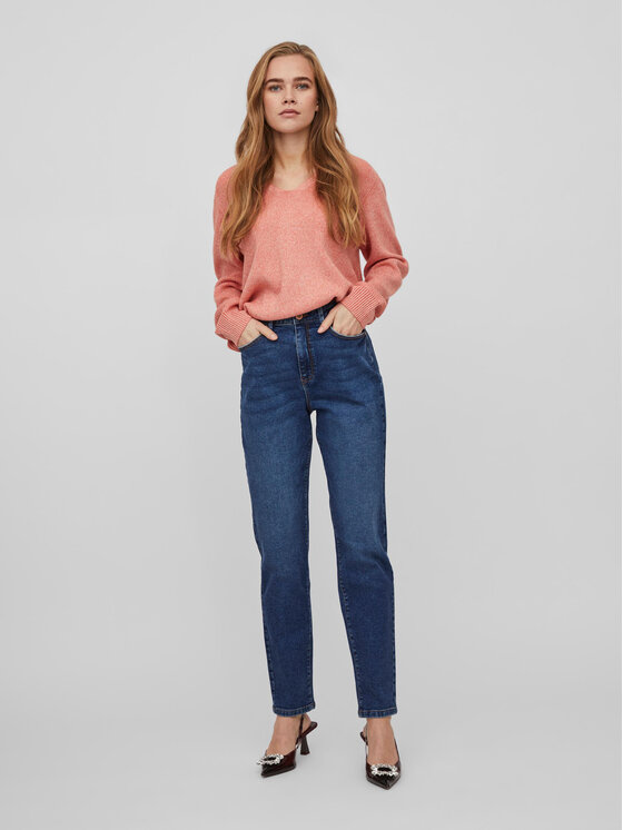 Vila Vila Jeans hlače Naomi 14080820 Mornarsko modra Mom Fit