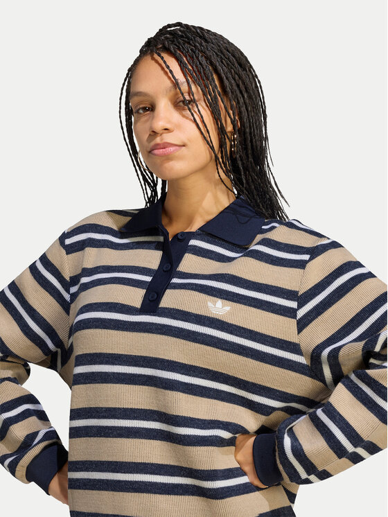 adidas adidas Bluza Stripe Knitted Polo Top LG3946 Beżowy Regular Fit