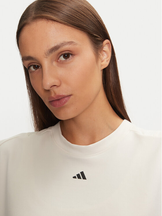 adidas adidas Тениска от техническо трико Power Boxy French Terry 3-Stripes IW3188 Екрю Slim Fit