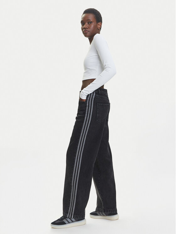 adidas adidas Blugi adicolor Denim 3-Stripes JD3109 Negru Loose Fit