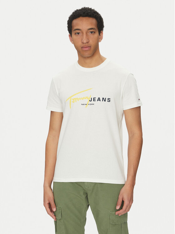 Tommy Jeans Tommy Jeans Tricou Signature Dna DM0DM20817 Alb Regular Fit