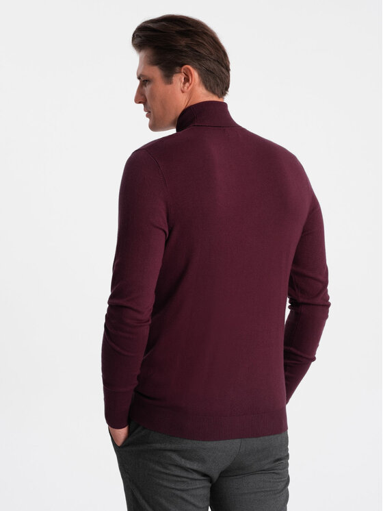 Ombre Ombre Sweter OM-SWTN-0101 Bordowy Regular Fit