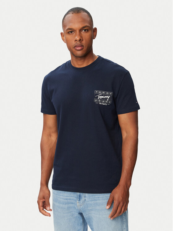 Tommy Jeans Tricou Sign DM0DM23177 Bleumarin Regular Fit
