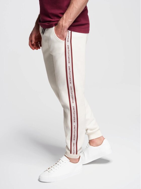 Ombre Ombre Spodnie dresowe OM-PASK-0284 Écru Regular Fit