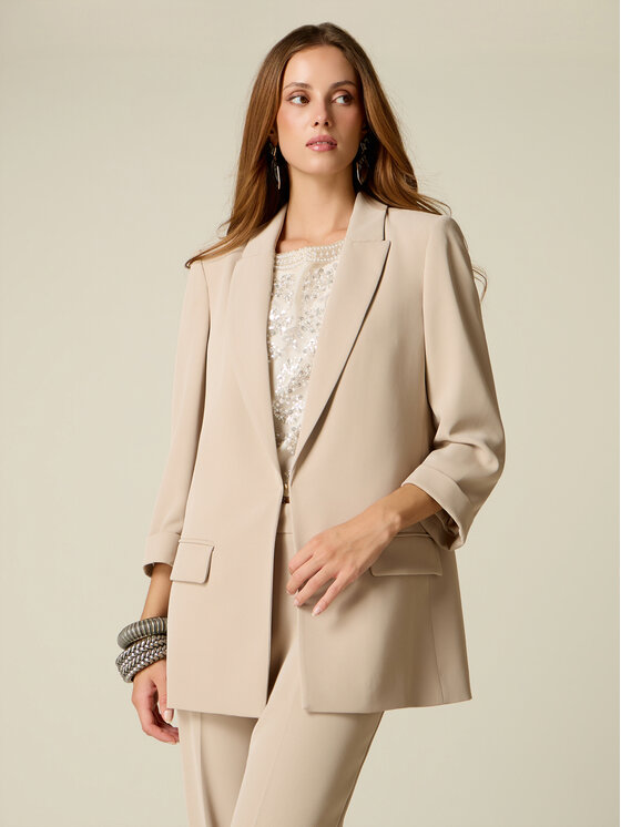 Oltre Oltre Marynarka Q074R004710N003 Kremowy Regular Fit