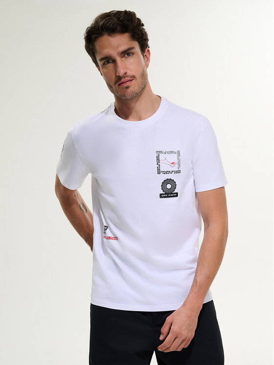 4F 4F T-Shirt WHEEL & WAVE Biały Regular Fit