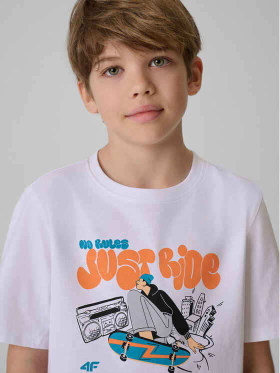 4F 4F T-Shirt SKATE & RIDE Biały Regular Fit