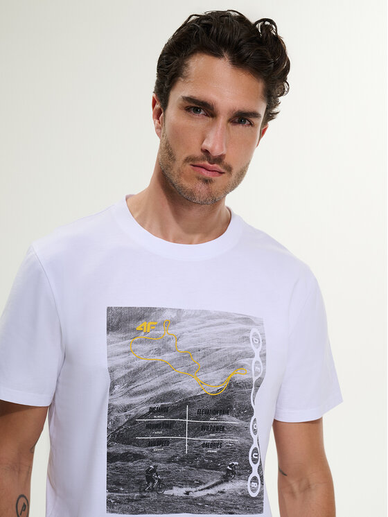 4F 4F T-Shirt WHEEL & WAVE Biały Regular Fit