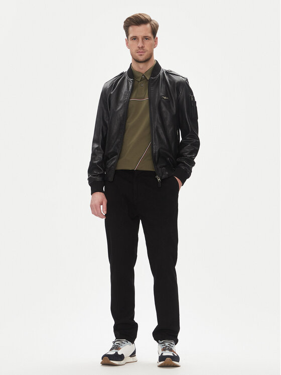 Aeronautica Militare Aeronautica Militare Geacă de piele 251PN5044PL266 Negru Regular Fit