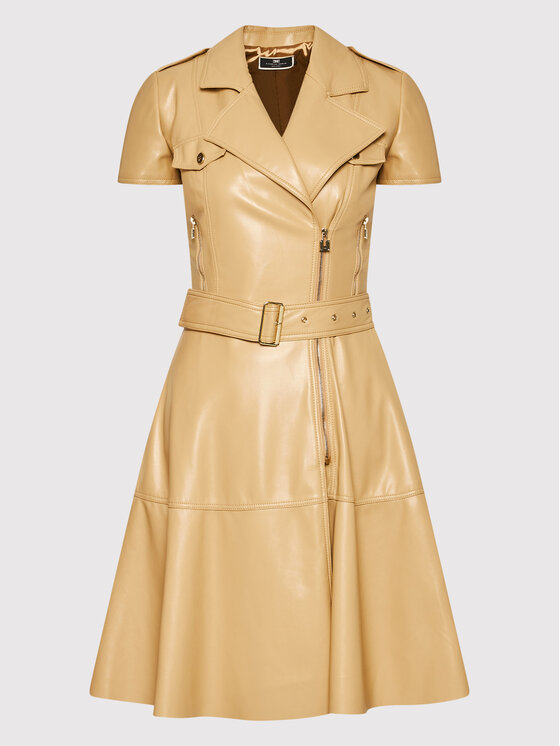 Elisabetta Franchi Elisabetta Franchi Šaty z imitace kůže AB-077-21E2-V540 Béžová Slim Fit